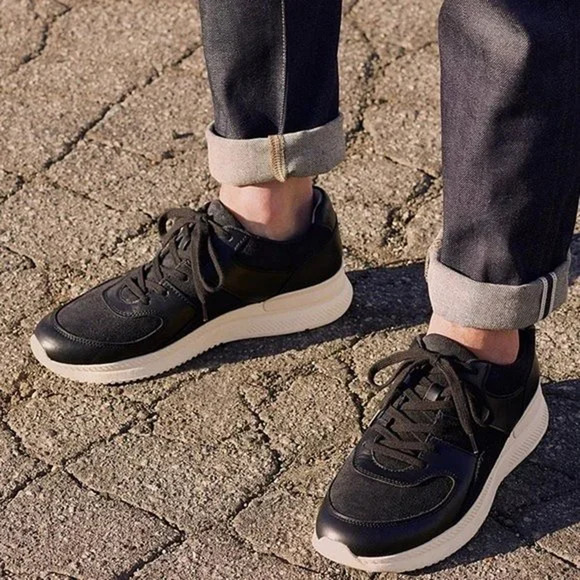 O By Everlane The Trainer Black Leather Suede Sneakers Size M US 8 / F US 10 - Picture 1 of 9